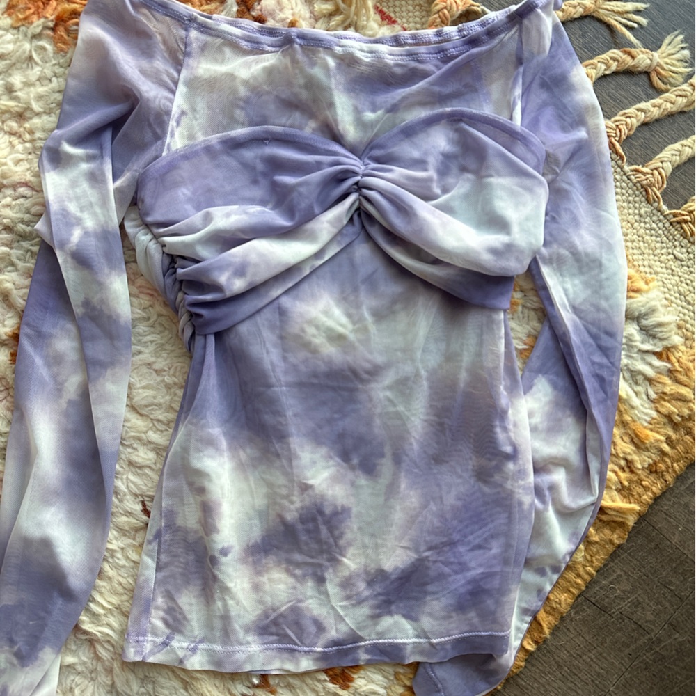 Lavender Tie-Dye mesh Top with Bow Detail